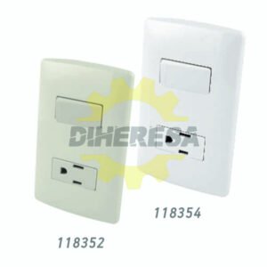 118354 Contacto Aterrizado Y Apagador Sencillo De Tecla Con Placa Plástica - Blanco