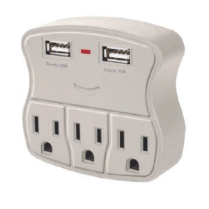 Multicontacto de pared 3 contactos aterrizados y 2 puertos USB