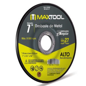 Disco corte y desbaste de metal de 7" x 4mm, TIPO 27